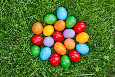 Colorful easter eggs in grass Stock Photos