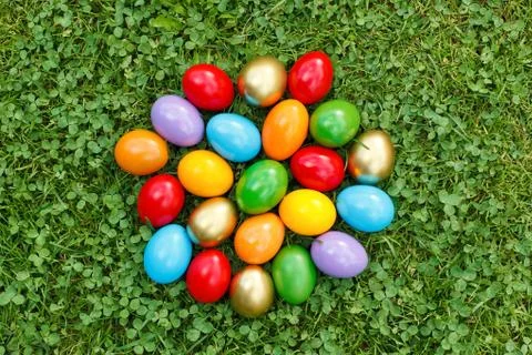 Colorful easter eggs in grass Stock Photos