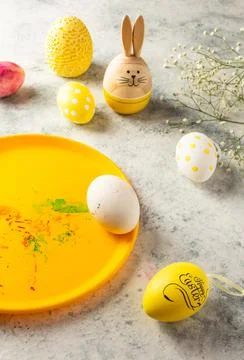Colorful easter eggs on a gray background Stock Photos