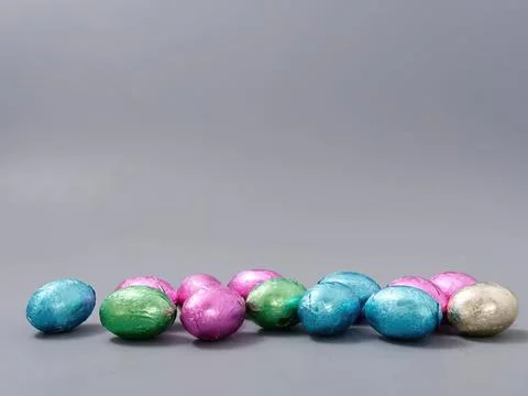 Colorful easter eggs on gray background Stock Photos