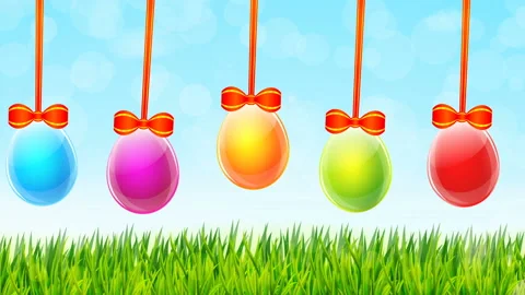Colorful Easter eggs on green grass background Video stock 86101816