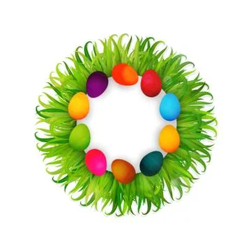 Colorful Easter eggs on green grass vector background Stock Illustration