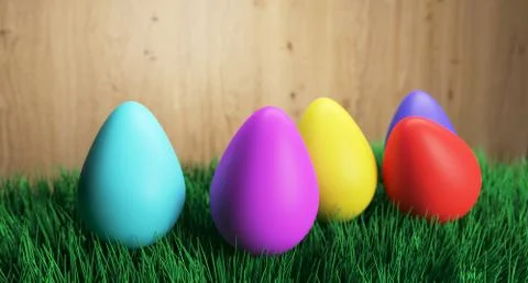 Colorful Easter Eggs On Green Grass Stock Illustration