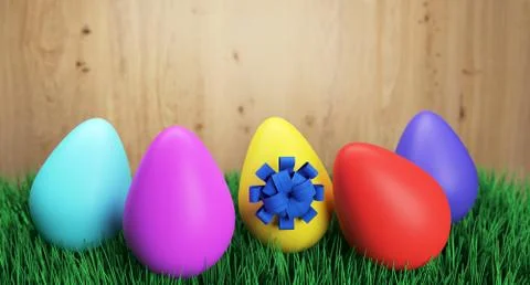 Colorful Easter Eggs On Green Grass Stock Illustration