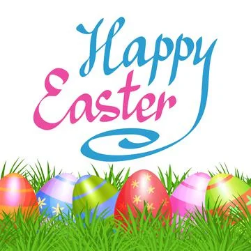 Colorful Easter eggs in green grass for Easter holidays design. Vector Stock Illustration