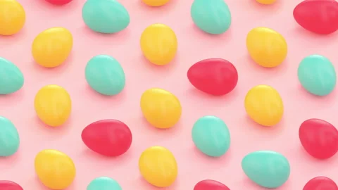 Colorful Easter Eggs grid animation. Eggs spin on pink background. Loopable Stock Footage 234106564