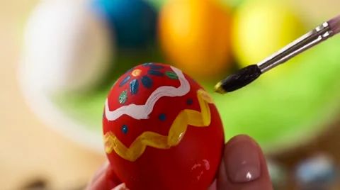 Colorful Easter Eggs Handmade, Paintbrush Draws Patterns Stock Footage 61743199