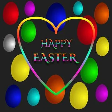 Colorful Easter eggs with heart on black background. 库存插图