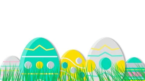 Colorful Easter Eggs Hidden in Green Grass Scene. 스톡 일러스트
