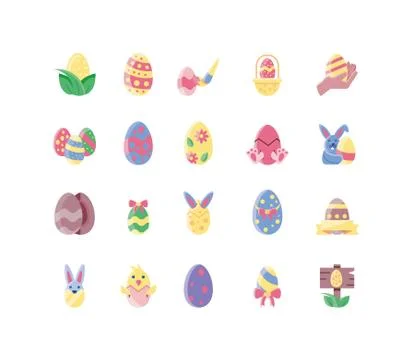 Colorful easter eggs icons set, flat style and colorful design Stock Illustration
