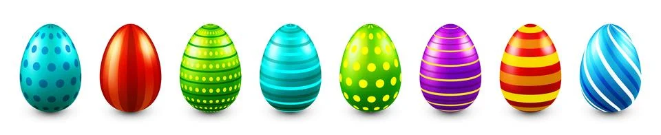 Colorful Easter eggs isolated on white background. Seasonal spring decoration イラスト素材