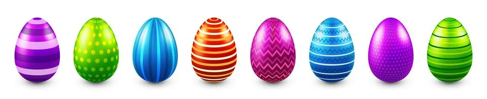Colorful Easter eggs isolated on white background. Seasonal spring decoration Stock Illustration