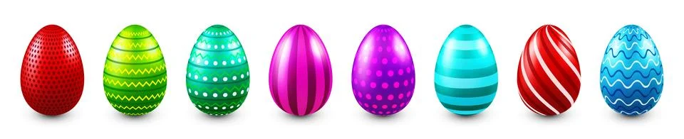 Colorful Easter eggs isolated on white background. Seasonal spring decoration Stock Illustration
