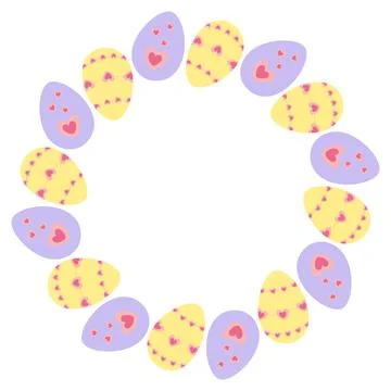 Colorful Easter Eggs Lavender and Yellow with Hearts decor Circle Frame border Stock Illustration