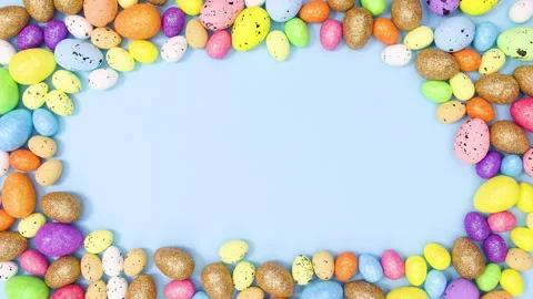 Colorful Easter eggs make copy space frame and move. Stop motion Stock Footage 149935104
