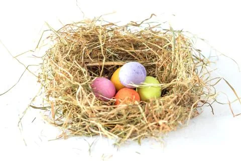 Colorful easter eggs in a nest Stock Photos