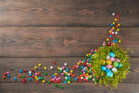 Colorful easter eggs in nest. Stock Photos