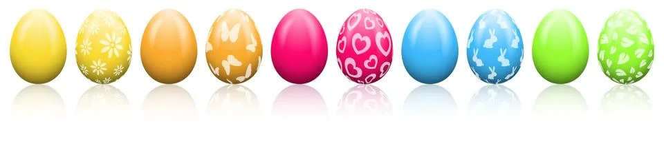 Colorful Easter eggs painted isolated on white background Stock Illustration