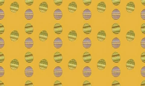 Colorful easter eggs pattern on yellow background Иллюстрация