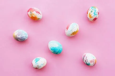 Colorful easter eggs on a pink background Stock Photos