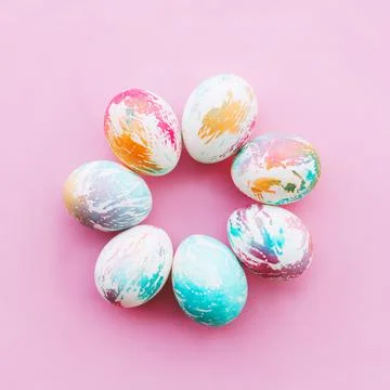 Colorful easter eggs on a pink background Stock Photos
