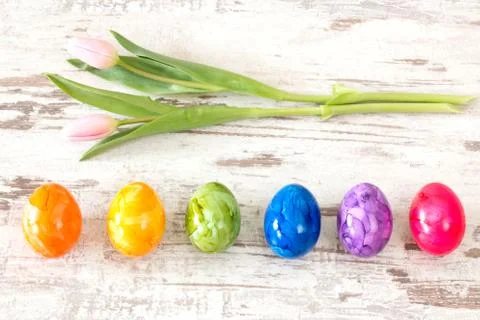 Colorful Easter eggs with pink Foto stock