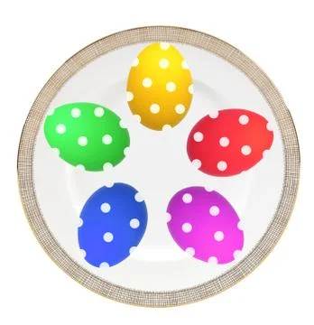 Colorful Easter Eggs on plate isolated on white Stock-Fotos