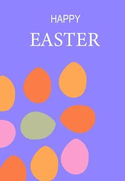 Colorful easter eggs on purple background with happy easter text Stock Illustration