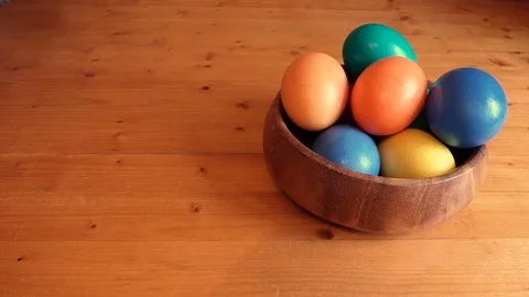 Colorful easter eggs is put on the table Video stock 74576924