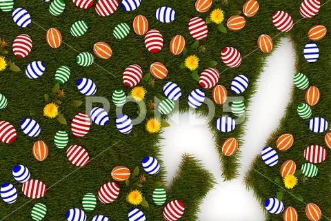 Colorful easter eggs with rabbit symbol Stock Photos