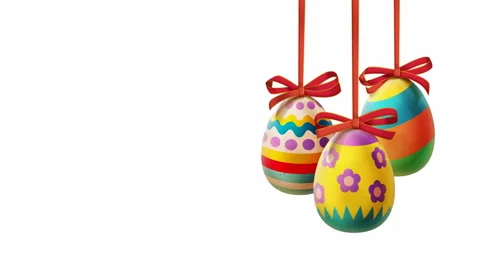 Colorful Easter Eggs with ribbons Stock Footage 47463387
