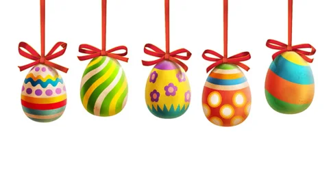Colorful Easter Eggs with ribbons - loopable Stock Footage 37115248