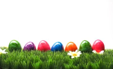 Colorful Easter eggs in a row Stock Photos