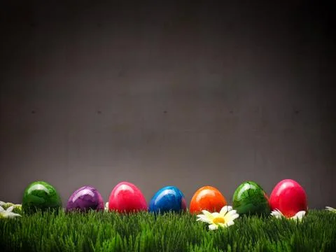 Colorful Easter eggs in a row Stock Photos