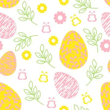 Colorful easter eggs seamless pattern. Isolated on white background Stock Illustration