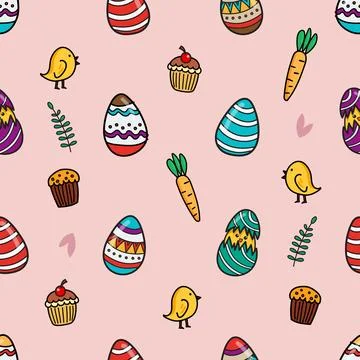 Colorful easter eggs seamless pattern doodle style 스톡 일러스트