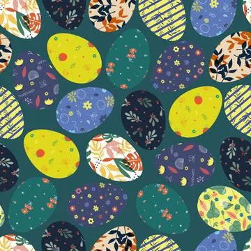 Colorful Easter eggs seamless pattern. Easter holidays on beige background. C Ilustración de archivo