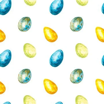 Colorful easter eggs seamless patterns. Easter set. Watercolor illustration on Stock Illustration