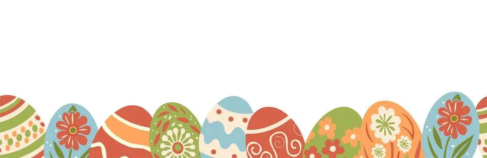 Colorful easter eggs seamless vector border, frame Illustrazione stock