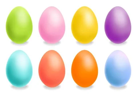 Colorful Easter eggs set Vector realistic. Spring holiday banner. 3d detailed Stock Illustration