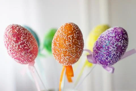 Colorful Easter Eggs on a Stick Stock Photos