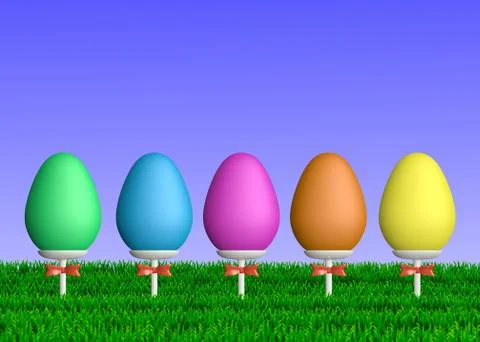 Colorful easter eggs on sticks in grass Stock Illustration