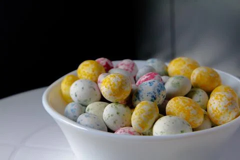 Colorful Easter eggs. sweets in the form of quail eggs Stock Photos