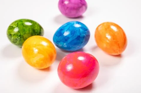 Colorful Easter eggs on table for celebration of catholic Easter in april, .. 스톡 사진