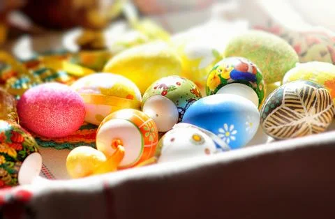 Colorful Easter eggs on the table Stock Photos