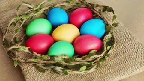 Colorful Easter eggs, top view. Abstract festive background. Stock-Footage 236821649