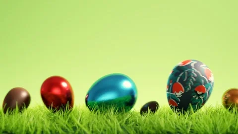 Colorful Easter Eggs on Vibrant Green Grass Video stock 288970947