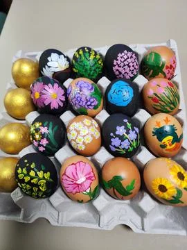 Colorful Easter eggs with vibrant patterns and intricate designs, symbolizi.. Foto stock