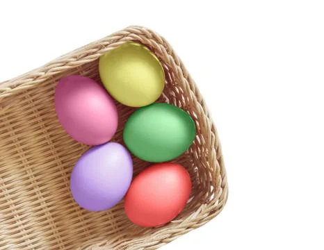 Colorful Easter Eggs on white background with simple text Stock Photos