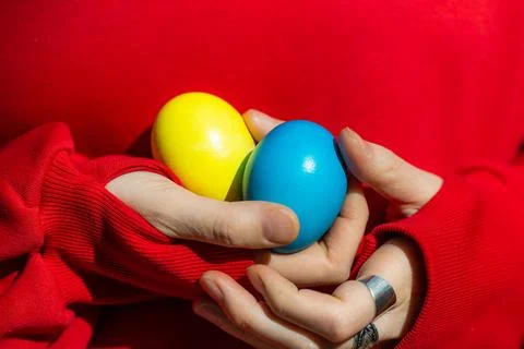 Colorful Easter Eggs: Womans Delight Stock Photos